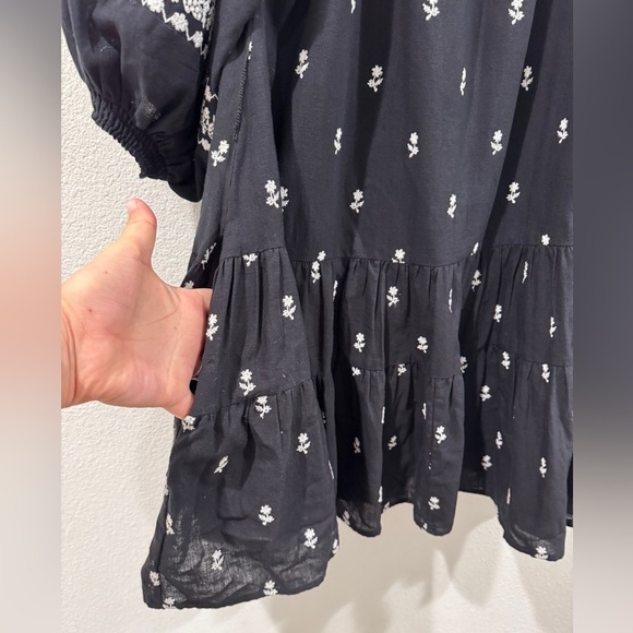 Cleobella Sahra Black White Embroidered Floral Mini Boho Peasant Dress Large - Picture 11 of 16